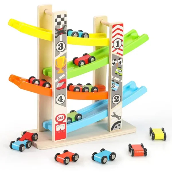 Wooden Race Car Ramp Toy for Kids