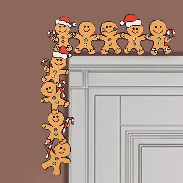 Cute Wood Gingerbread Man Christmas Door Corner Decoration Wooden Frame with Santa Hats