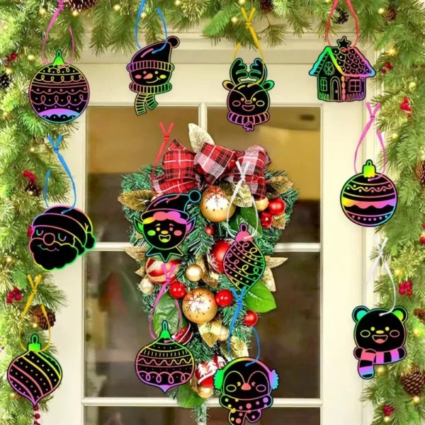 DIY Christmas Scratch Art Tree Ornaments – Santa Claus & Snowflake Hanging Pendants