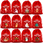 1pc Red Velvet Santa Gift Bag – Christmas Drawstring Pouch for Candy