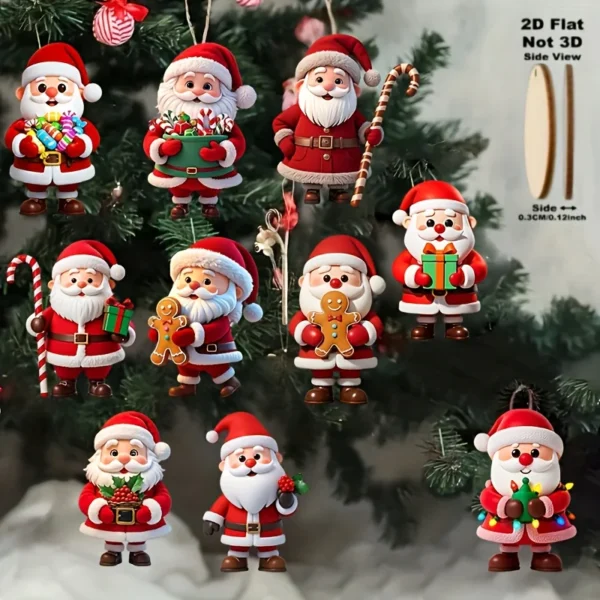 10Pcs Christmas Wooden Ornaments – Gingerbread Man & Santa Claus 2D Flat Pendants