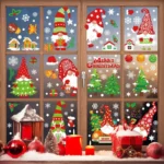 Christmas Window Sticker Set – 136pcs Elf, Snowman, Reindeer & Santa Designs