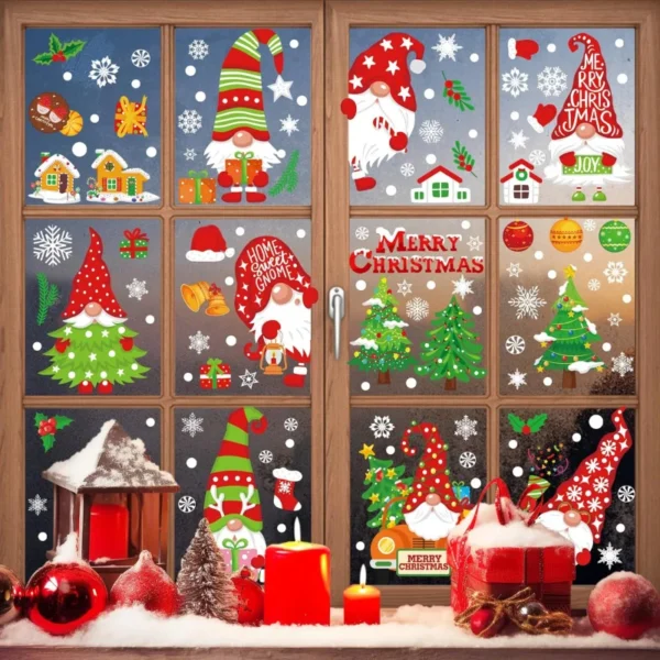 Christmas Window Sticker Set – 136pcs Elf, Snowman, Reindeer & Santa Designs
